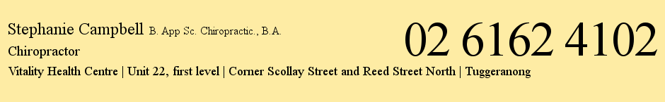 Stephanie Campbell chiropractor phone 02 6162 4102